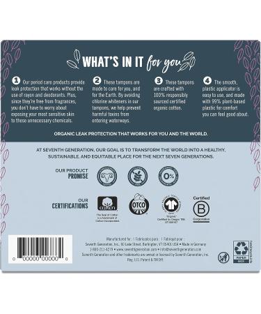Seventh Generation Organic Cotton Tampons Super Absorbency 36 Count, Pack of 2 - Buy Online on GoSupps.com