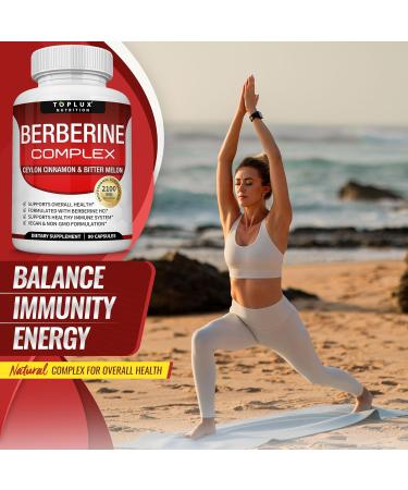 Toplux Berberine with Ceylon Cinnamon and Bitter Melon 2100mg - High Purity 97% HCL Berberine Supplement Supports Overall Health & Immune System Non-GMO Vegan 90 Capsules 90 Count (Pack of 1) - Buy Online on GoSupps.com