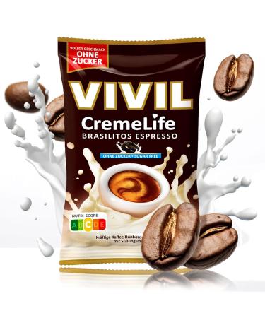 Vivil Creme Life Brasilitos Espresso Sugar-Free Strong Cream Bonbons (5 x 110g Pack) Delicious Coffee Flavor Ships Internationally - Buy Online on GoSupps.com