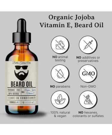 Bella Terra Oils Beard Oil 4oz | Organic Vitamin E Jojoba & Argan | Anti-Frizz Formula for Luster & Care - Buy Online on GoSupps.com