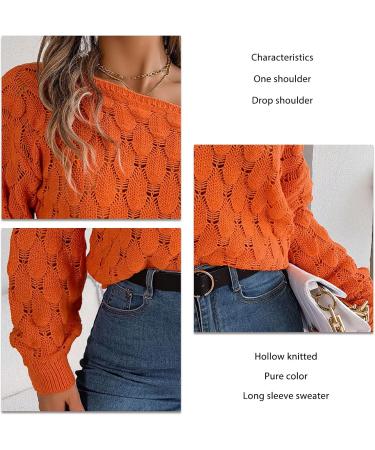 Trisar Cozy Long Sleeve Pullover Knit Sweater for Women - Solid Color Hollow Design Autumn Essential - L Orange - Buy Online on GoSupps.com