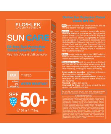 FLOSLEK Oil-Free Sun Protection Tinted Cream SPF 50 + | 50 ml | Masks Skin Imperfections: Stains Discoloration Redness | Water Resistant | Intended for People of All Ages with Mixed and Oily Skin - Buy Online on GoSupps.com