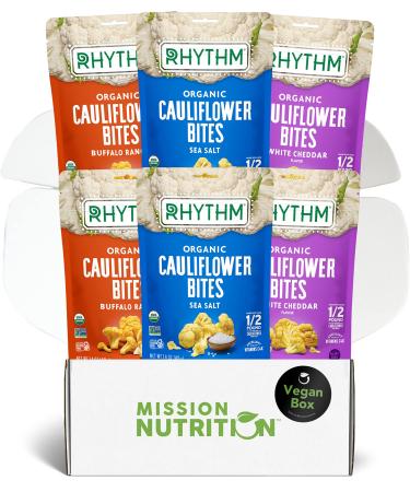 Rhythm Superfoods Cauliflower Bites (Vegan, Paleo Friendly, Low Carb, Gluten-Free) Mission Nutrition Vegan Box (6 Pack)