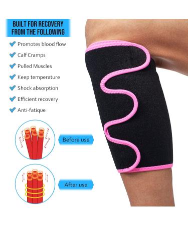 Neoprene Calf Sleeve Support for Shin Splints - 360 Relief for Pain in Cycling, Running, and More | Black/Pink with Mesh Bag - Buy Online on GoSupps.com