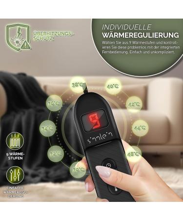 Sinnlein Heating Ceiling 200x180cm - T V S d GS Checked | Electric Thermal Blanket with Timer & 9 Temp Levels | Washable | Digital Display | Cuddly Black Blanket - Buy Online on GoSupps.com