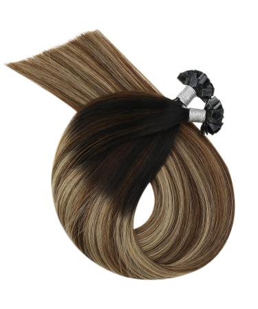 UGEAT Pre Bonded Flat Tip Hair Extensions - Balayage Ombre Keratin Fusion Glue Tips #1B/4/27 - 20 Inch 50g 50 Strands - Natural Black to Dark Brown and Blonde - Buy Online on GoSupps.com