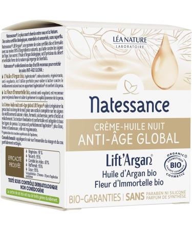 Natessance | Cr me-Huile Nuit Anti- ge Global Lift Argan | Lutte contre le vieillissement cutan : rides fermet clat | Tous types de peaux | 98% d origine naturelle| Certifi Bio |50 ml 50 ml (Lot de 1) - Buy Online on GoSupps.com