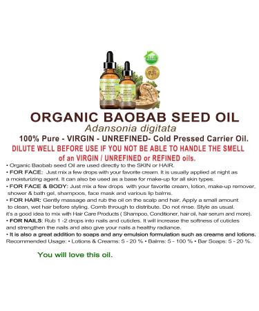 Organic African Baobab Oil - 100% Pure Cold Pressed Carrier Oil for Skin, Hair, Lips, and Nails - 1 fl. oz (30ml) - Buy Online on GoSupps.com