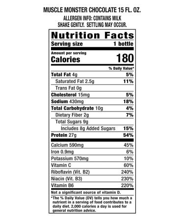 Muscle Monster Chocolate Energy Shake - Protein + Energy Drink 15oz (Pack of 12) - Buy Online on GoSupps.com