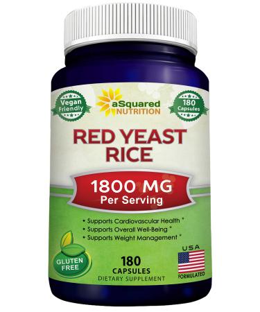 Red Yeast Rice 1800mg - Dietary Supplement Vegan Powder Pills to Support Cardiovascular Health - 180 Veggie Capsules