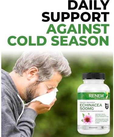 RENEW ACTIVES ORGANIC ECHINACEA (10:1 RATIO) - High Potency Herbal Supplement to Relieve Symptoms & Shorten Duration of Upper Respiratory Conditions Non-GMO Easy-to-Swallow - 90 Capsules - Made in Canada - Buy Online on GoSupps.com