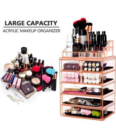 HBlife Makeup Organizer Set - Acrylic Jewelry & Cosmetic Storage Box with Bigger Drawers, Pink - Ideal for Makeup Palettes - Buy Online on GoSupps.com