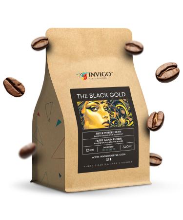 Invigo Filter Coffee Beans 340g - Whole Coffee Beans Small Batch & Local Premium Roasting Vegan & Gluten-Free Gift for Coffee Lovers Whole Bean The Black Gold