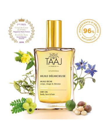 Taaj Delicious Dry Beauty Oil | Nourish & Revitalize Skin | Vegan Body Face & Hair Oil | 96% Natural Ingredients | 100ml - Buy Online on GoSupps.com