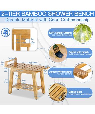 ETECHMART 2-Tier Bamboo Shower Bench  24 Inch Spa Stool with Storage Shelf for Inside Shower Legs Shaving  Entryway or Bathroom  A-Shaped Shower Bath Seat for Seniors Adults Disabled Women  Natural 24Ã20Ã12 Inch+Bamboo - Buy Online on GoSupps.com