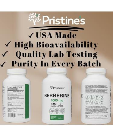 PRISTINE'S Berberine Supplement Capsules - 1000 MG 75 Day Supply 150 Capsules - Heart & Immunity Health Support Antioxidant - Digestive Tract & Healthy Gut Flora Support - Buy Online on GoSupps.com