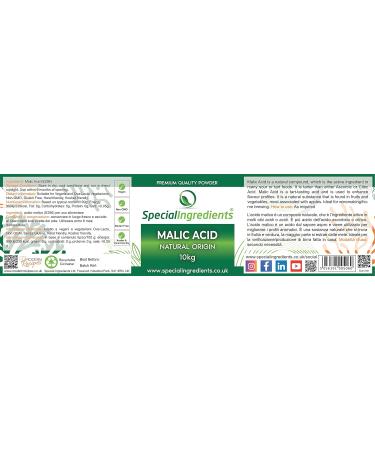 Special Ingredients Malic Acid Powder 10kg - Premium Quality, Natural Origin, Vegan Non-GMO - Recyclable Container - Buy Online on GoSupps.com