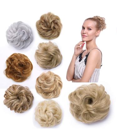 Scrunchy Scrunchie Bun Short Messy Hair Bun Donut Hair Updo Hairpiece Ribbon Ponytail Extensions -Ash/Blond 35g 35 g Ash/Blond