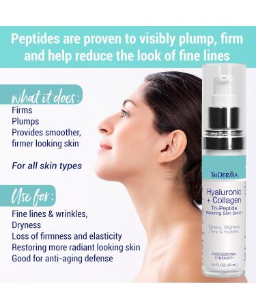 TriDerma Hyaluronic Acid Serum for Face with Collagen Peptides | Anti-Aging Serum with 5% Niacinamide & Matrixyl 3000 - 1 fl oz - Buy Online on GoSupps.com