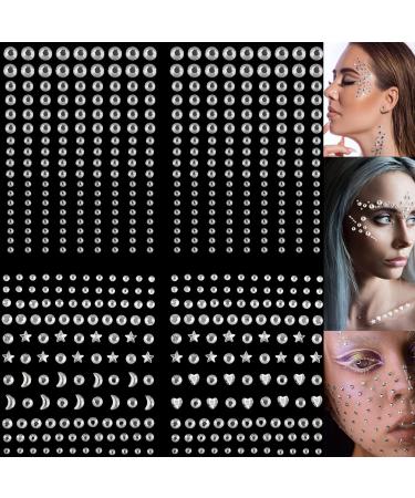 584 Pcs Face Gems Eyes Jewels Rhinestone Stickers Self Adhesive  Nail Small Blinger Gems  Crystal Gemstone for Eye  Hair  Body  Nail and Face  Flat Back Bling Gems Jewels Stickers for Makeup white