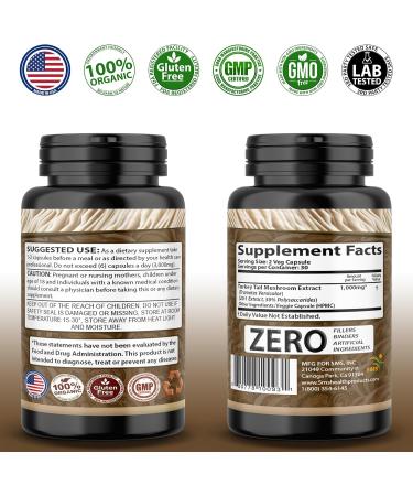 SMSHEALTHPRODUCTS.com Turkey Tail Mushroom Supplement by SMS (60 Veggie Capsules) Comprehensive Immune System Support and Digestive Support Organic Non GMO - Buy Online on GoSupps.com