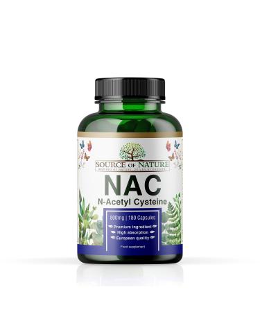 NAC | 180 Capsules | 800mg | 180 Capsules | Source of Nature | N-Acetyl Cysteine | Vegan | EU Production | Natural