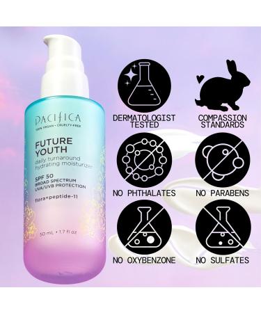 Pacifica Peptide Face Moisturizer Future Youth Daily Turnaround Hydrating SPF 50 Broad Spectrum UVA/UVB Sun Protection Sunscreen Face Moisturizer Anti-Aging Vegan 1.7 fl oz (1 Count) Future Youth Daily Moisturizer SP  - Buy Online on GoSupps.com
