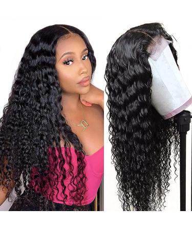 Deep Wave Lace Front Wigs Human Hair for Black Women 150% Density Transparent 4x4 Lace Closure Wigs Wet and Wavy Lace Front Wigs Human Hair Pre Plucked with Baby Hair Hairline Natural Color (30 Inch) 4x4 deep wave wig 30 Inch