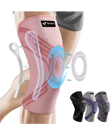 ENEX Knee Support Braces for Women Men - Compression Sleeves with Side Stabilizers & Patella Gel Pad for Meniscus Tears Arthritis Joint Pain Relief ACL Running Squats Sports Single Pink-L L Pink