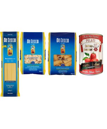 Italian Gourmet ER TEST PACKAGE De Cecco Pasta 1x Rigatoni 1x Orecchiette 1x Bucatini 3 x 500 g + 1x Italian gourmet 100 Italian peeled tomato cans 400 g