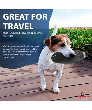 Innoshopp Dog Water Bottle - Portable & Leak Proof Dispenser for Dogs - BPA Free with Carabiner - Ideal for Walking, Hiking, Travel - Black - Buy Online on GoSupps.com