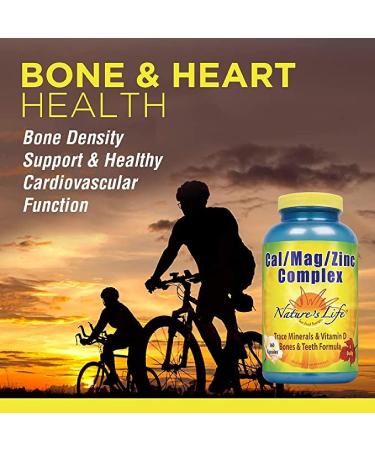 Nature's Life Cal Mag Zinc Complex - 360 Vegetarian Capsules for Bone & Heart Health with 100% Daily Value of Calcium, Magnesium, Zinc & Vitamin D3 - Buy Online on GoSupps.com