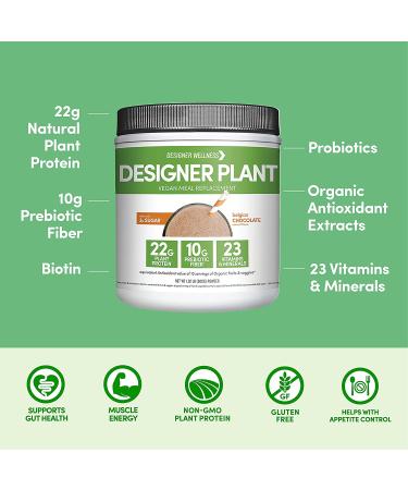 Designer Wellness Plant Meal Replacement Powder - Pea & Rice Protein with Vitamins, Minerals, Fats, Antioxidants - Belgian Chocolate - 1.32 lb - Buy Online on GoSupps.com