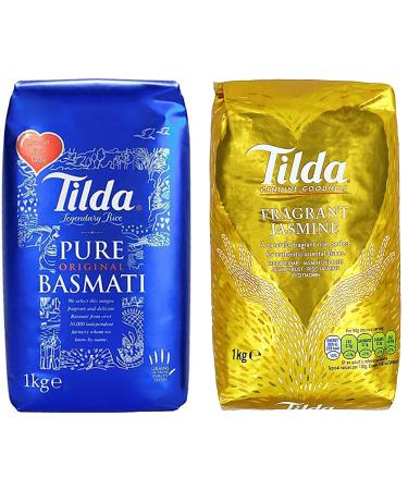 Bo Time TILDA Rice Discovery Duo: Pure Original Long Grain Basmati Rice 1kg + Jasmine Flavored Rice 1kg - Gluten Free