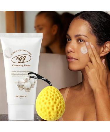 SKIN FOOD Egg White Pore Cleansing Foam with Bath Sponge - Deep Pore Refinement & Nourishing Albumin | 150ml Pack of 2 - International Shipping Available - Buy Online on GoSupps.com