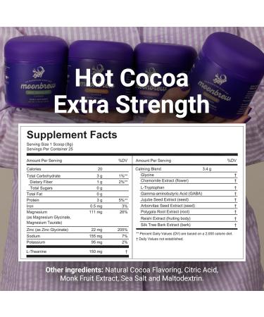 MoonBrew Nighttime Extra Strength Magnesium Hot Cocoa Natural Sleep Aid Drink Mix for Adults - Calming Melatonin-Free Sleep Support - Hot Chocolate Powder with L-Theanine Chamomile & Zinc Glycinate - Buy Online on GoSupps.com