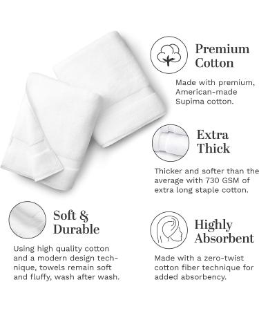 Supima Cotton Bath Towel Set - 2 Hotel Quality Plush Towels, 730 GSM - Large 57 x 30 White - Laguna Beach Textile Co - Buy Online on GoSupps.com