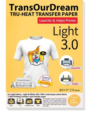 TransOurDream TransOurDream Tru-Iron on Heat Transfer Paper for Dark Fabric  (15 Sheets, 8.5x11) T Shirt Transfers Paper for Inkjet Printer Printable Heat  Transfer Vinyl for T-Shirt (TOD-7-15)