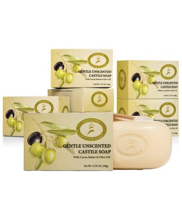 Carolina Castile Soap Vegan Unscented Castile Bar Soap   6 Bars of Natural Soap for Men  Women  and Kids   Gentle  Hydrating Castile Soap Bars with Organic Cocoa Butter and Olive Oil  5 Oz. Each