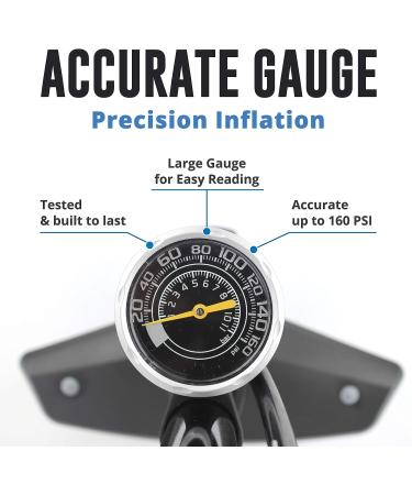 Vibrelli Bike Floor Pump with Gauge - 160 PSI High Pressure Presta & Schrader Valve, Glueless Puncture Kit Included - Black - Buy Online on GoSupps.com