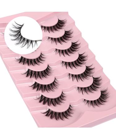Milllruez False Eyelashes Cat Eye Natural Look - 7 Pairs Pack, Fluffy Faux Mink, Volume Spiky, Clear Band - Wispy & Wet Look Lashes - Buy Online on GoSupps.com
