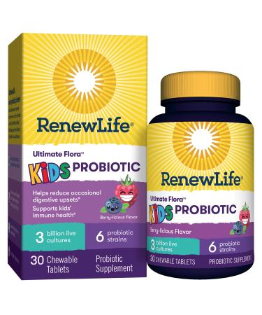 Renew Life Ultimate Flora Kids Probiotic Berry-licious 3 Billion Live Cultures 30 Chewable Tablets
