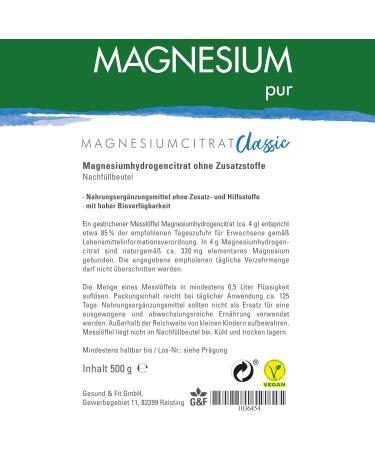 Magnesium Pure Powder 500g - Highly Bioavailable Vegan Magnesium Citrate Refill Bag - No Additives - International Shipping Available - Buy Online on GoSupps.com