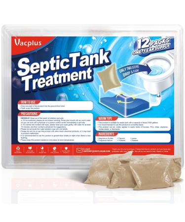 Vacplus Septic Tank Treatment - 12 Packs for 1-Year Supply Flushable & Dissolvable Septic Tank Treatment Packets with Easy Operation Biodegradable Septic Tank Treatment Enzymes for Wastes & Odors