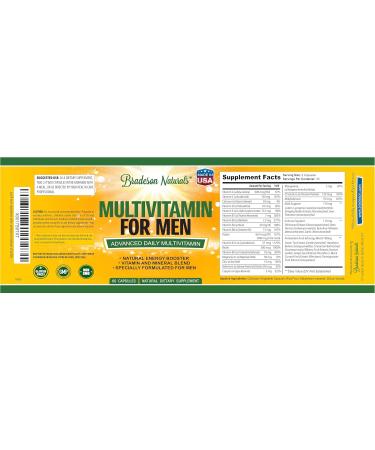 Bradeson Naturals Men's Multivitamin Supplement for Energy Focus and Performance. Mens Vitamins A C D E & B12 Zinc Calcium Magnesium & More. Multi Vitamin 60 Capsules Made in The USA - Buy Online on GoSupps.com