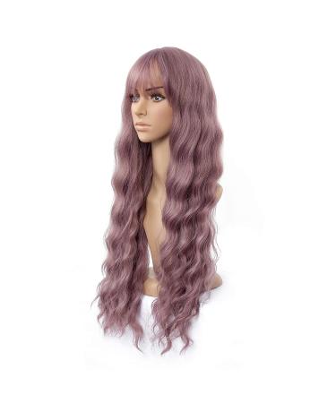 26 inch Pink Wavy Wig with Air Bangs - Heat Resistant Synthetic Hair Replacement for Women - Perfect for Party and Cosplay - Buy Online on GoSupps.com