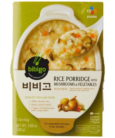BIBIGO Korean Porridge Ready Meal Healthy Instant Porridge (Mushroom Vegetable, 280g x 6 Bowl) Mushroom Vegetable 9.88 Ounce (Pack of 6)