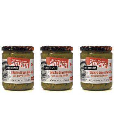 Frontera Foods Salpica Cilantro Green Olive with Charred Tomatillo, Medium, 16 Ounce (Pack of 3)