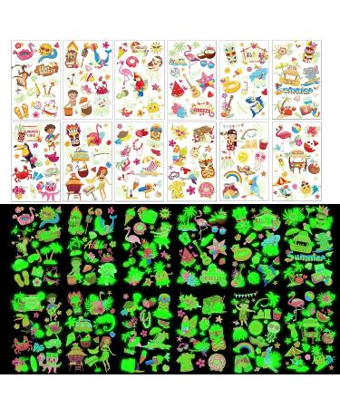 Hawaiian Tropical Flamingo Glow in the Dark Tattoos - Set of 120+ | Summer Pool Party Decoration for Kids - Buy Online on GoSupps.com