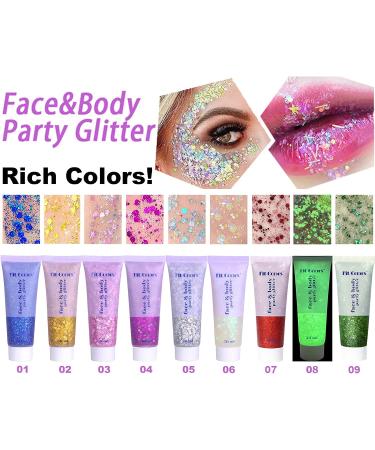 Glow in The Dark Body Glitter Gel - Holographic Chunky Makeup for Face, Body & Hair - Waterproof & Long Lasting - Carnival Party Luminous Glitter Gel (8 Colors) - Buy Online on GoSupps.com